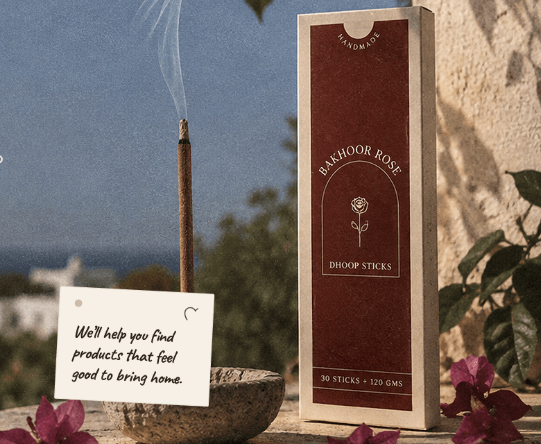 Handmade incense packaging and burning incense arranged outdoors